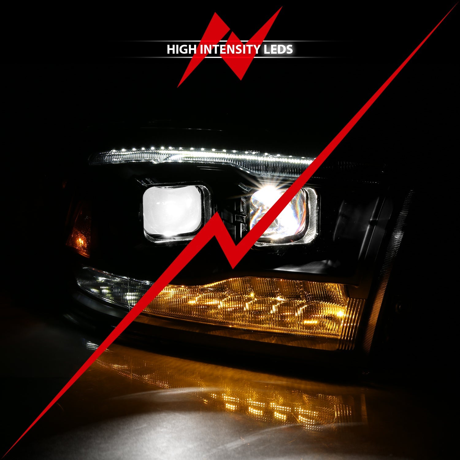 Anzo 111464 Black Switchback Dual LED Projector Headlights (2010-2018 6.7L Cummins, 2014-2018 3.0L EcoDiesel)