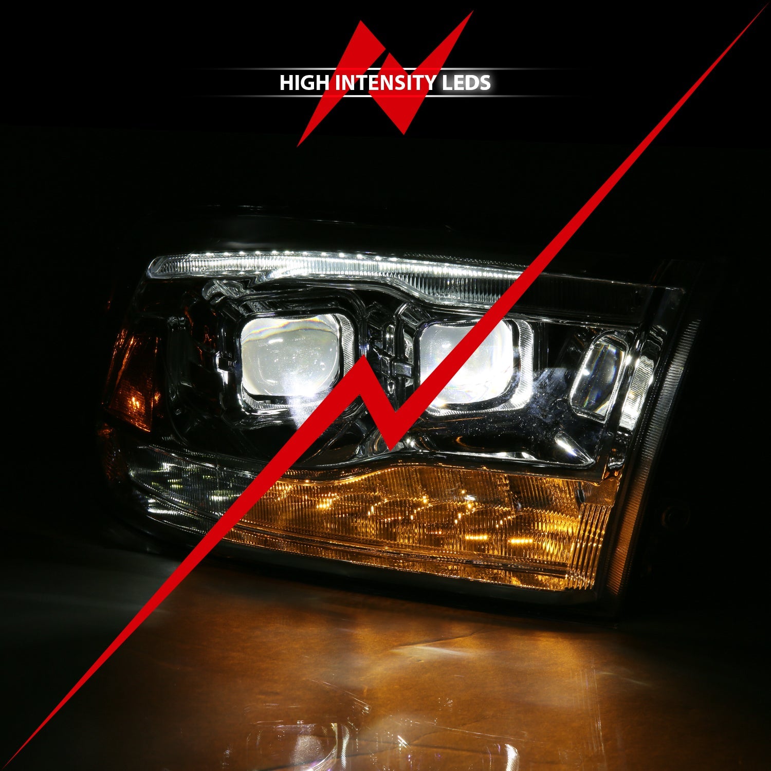 Anzo 111465 Chrome Plank Style Switchback Projector Headlights W/ Halo (2010-2018 6.7L Cummins, 2014-2018 3.0L EcoDiesel)