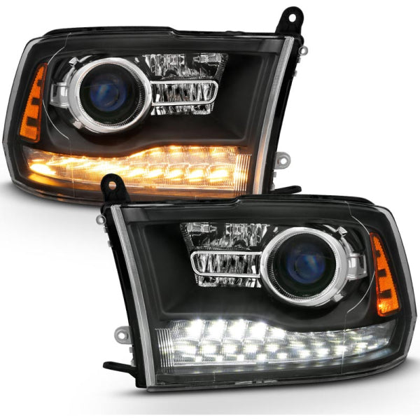 Anzo 111489 Black Plank Style Switchback Projector Headlights With Halo (2010-2018 6.7L Cummins, 2014-2018 3.0L EcoDiesel)