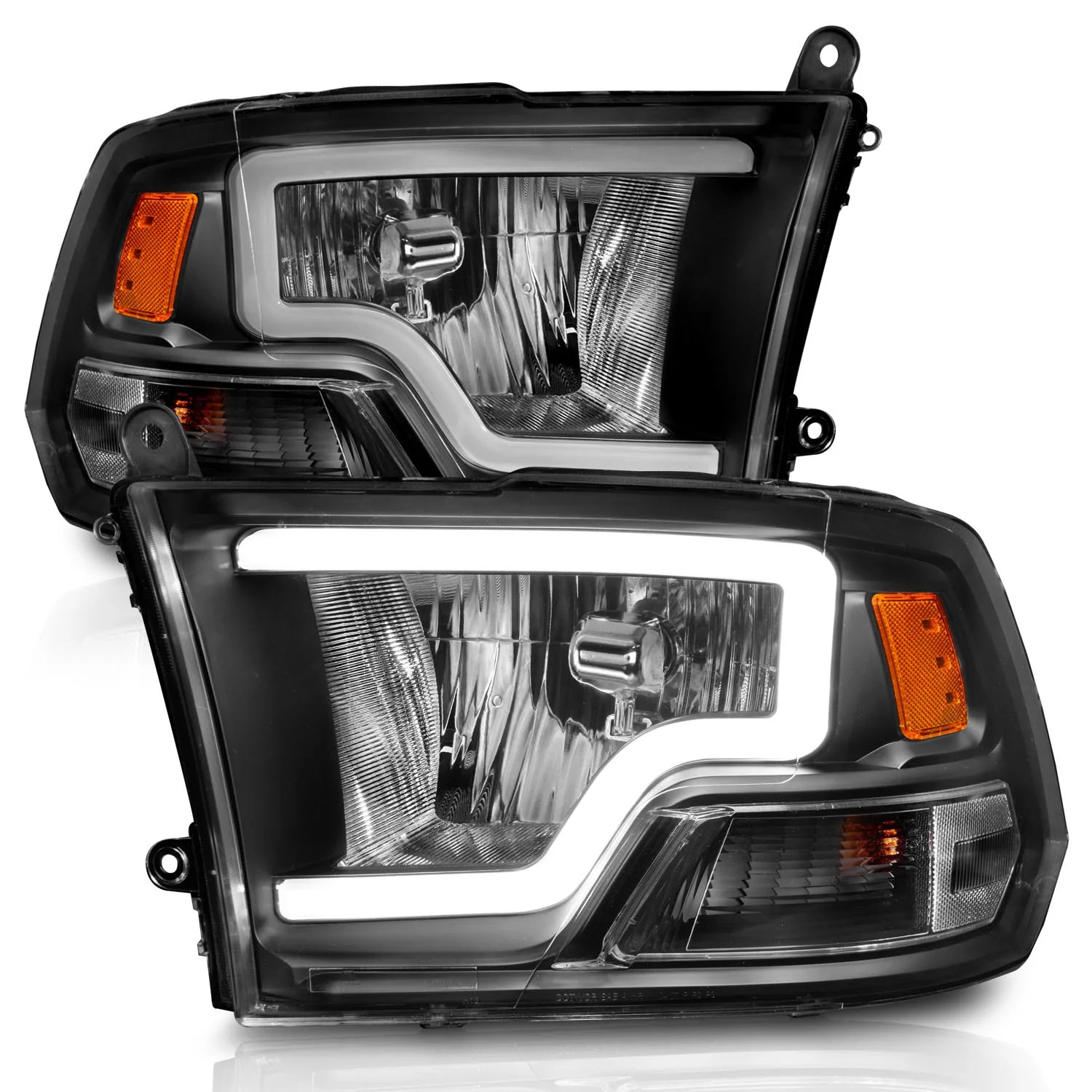 Anzo 111515 Black Crystal Headlights With LED Plank Light Bar (2010-2018 6.7L Cummins, 2014-2018 3.0L EcoDiesel)