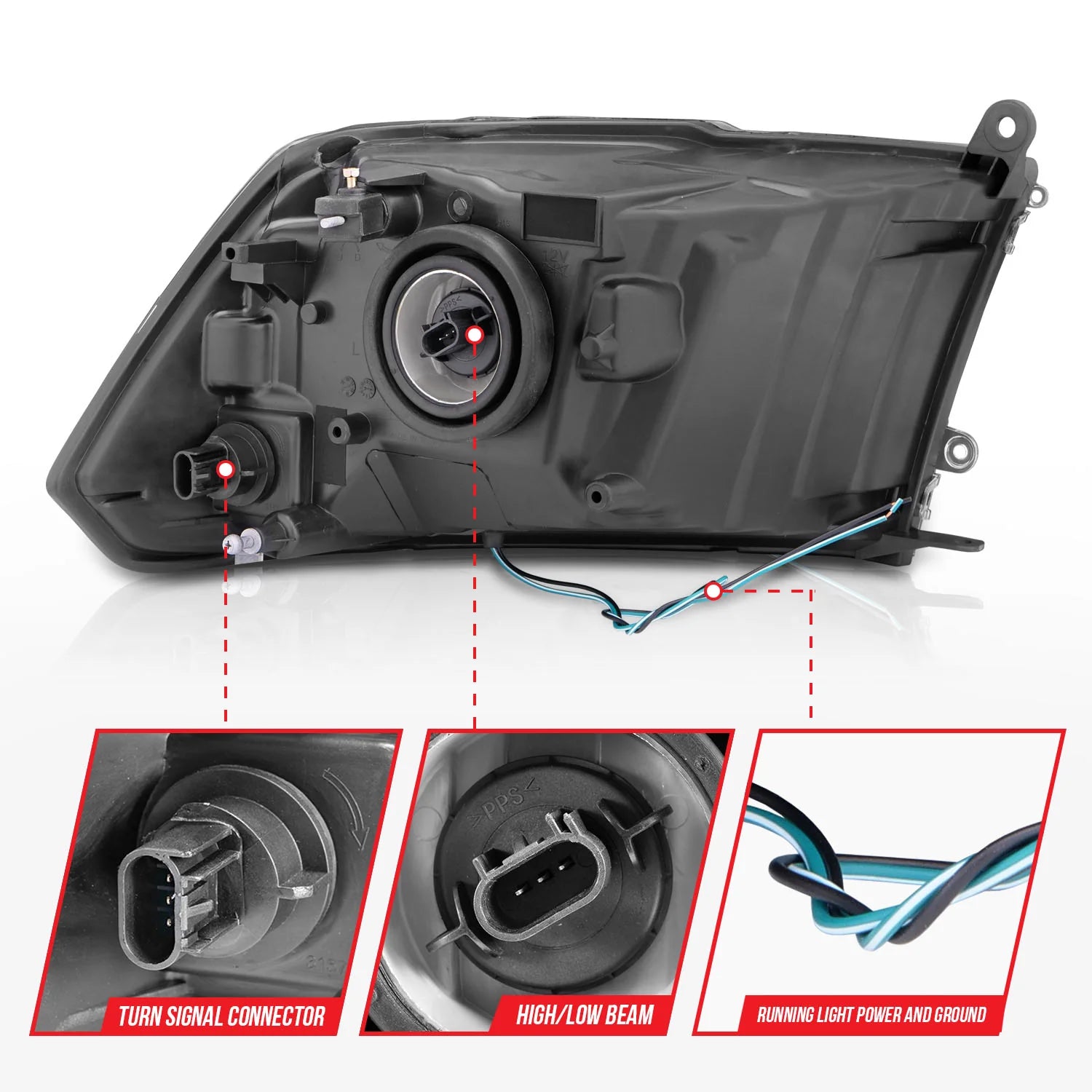 Anzo 111515 Black Crystal Headlights With LED Plank Light Bar (2010-2018 6.7L Cummins, 2014-2018 3.0L EcoDiesel)