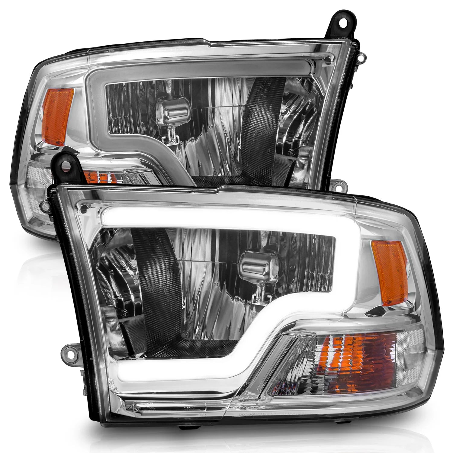 Anzo 111516 Chrome Crystal Headlights With LED Plank Light Bar (2010-2018 6.7L Cummins, 2014-2018 3.0L EcoDiesel)