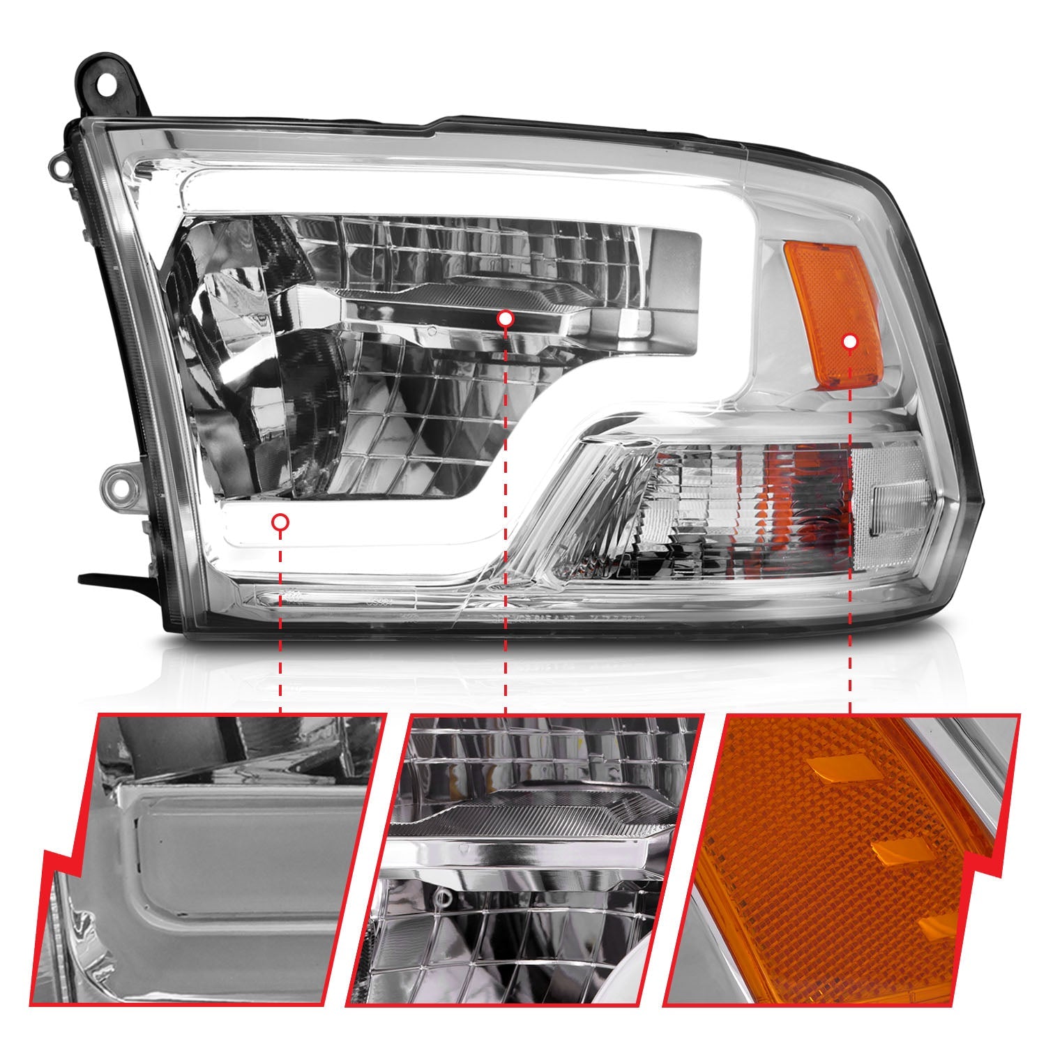 Anzo 111540 Chrome Plank Style Projector Headlights (2010-2018 6.7L Cummins, 2014-2018 3.0L EcoDiesel)