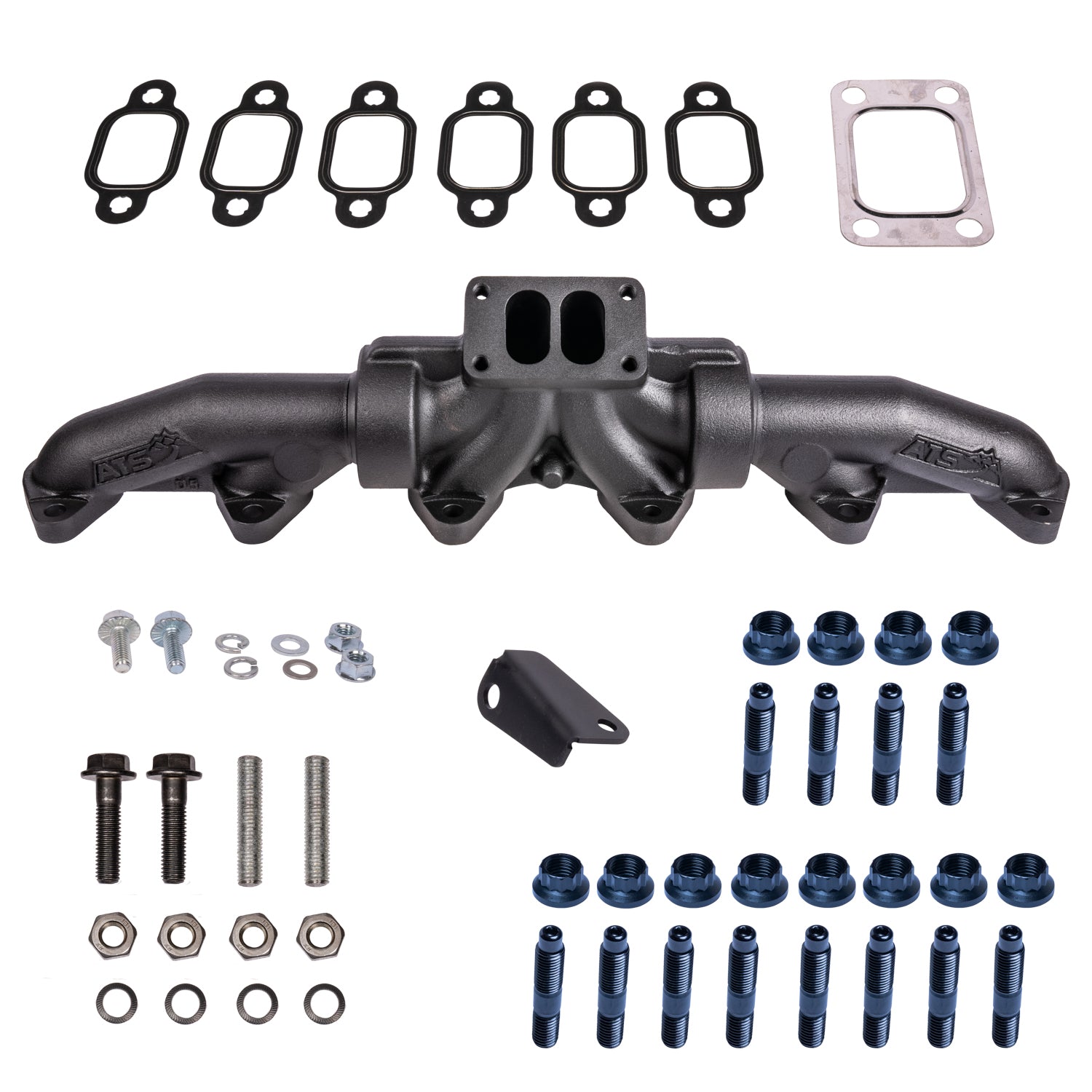 ATS 204-950-2218 Pulse Flow Exhaust Manifold Kit Fits 1998.5-2002 5.9L Cummins 3-Pc T3 With Gaskets Premium Hardware