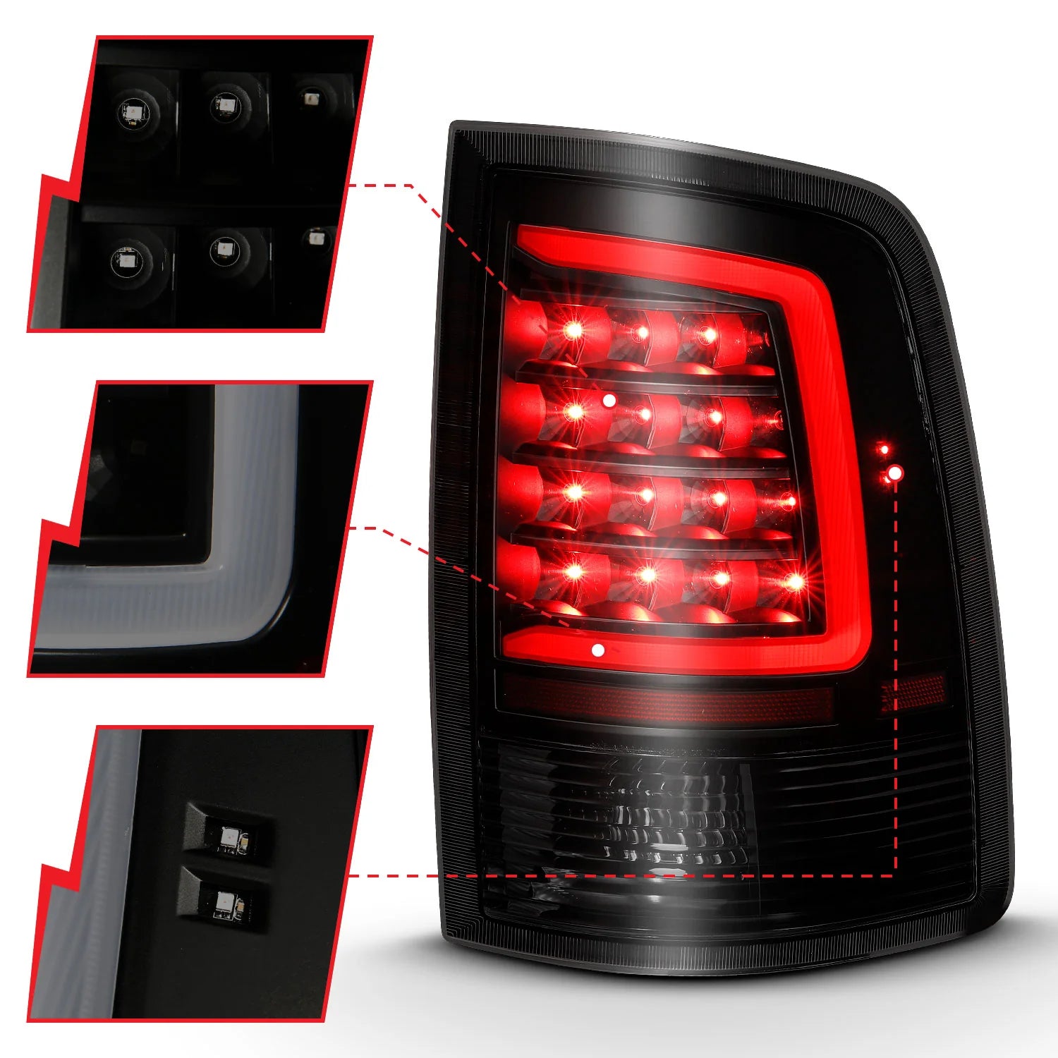 Anzo 311319 Smoked Plank Style LED Tail Lights (2010-2018 6.7L Cummins, 2014-2018 3.0L EcoDiesel)