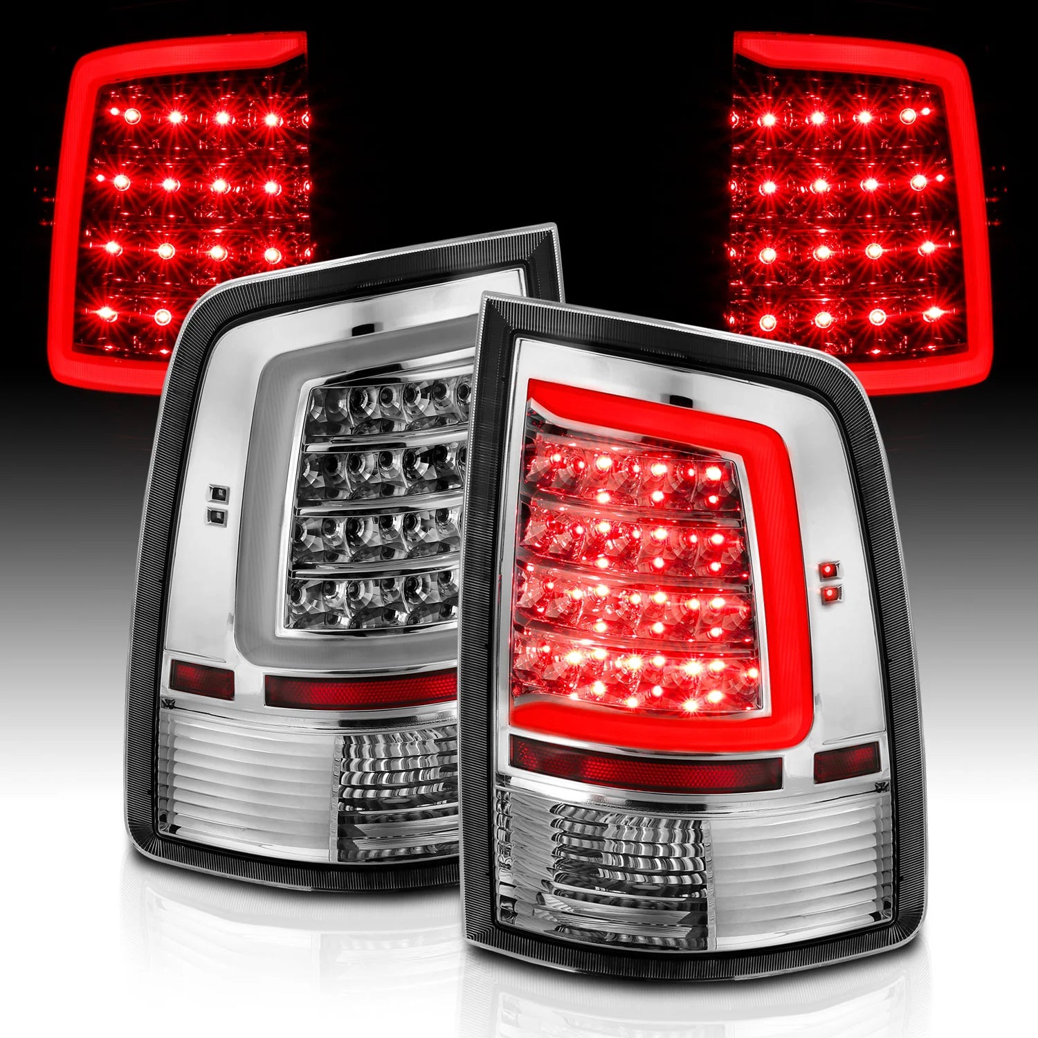 Anzo 311320 Chrome Plank Style LED Tail Lights (2010-2018 6.7L Cummins, 2014-2018 3.0L EcoDiesel)