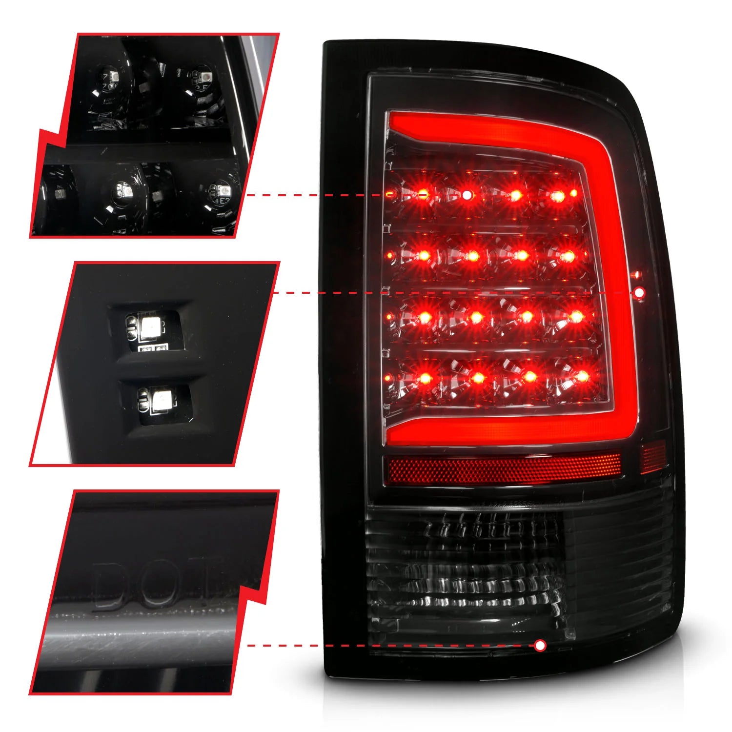 Anzo 311452 Black LED Tail Lights With Sequential Turn Signal (2010-2018 6.7L Cummins, 2014-2019 3.0L EcoDiesel)