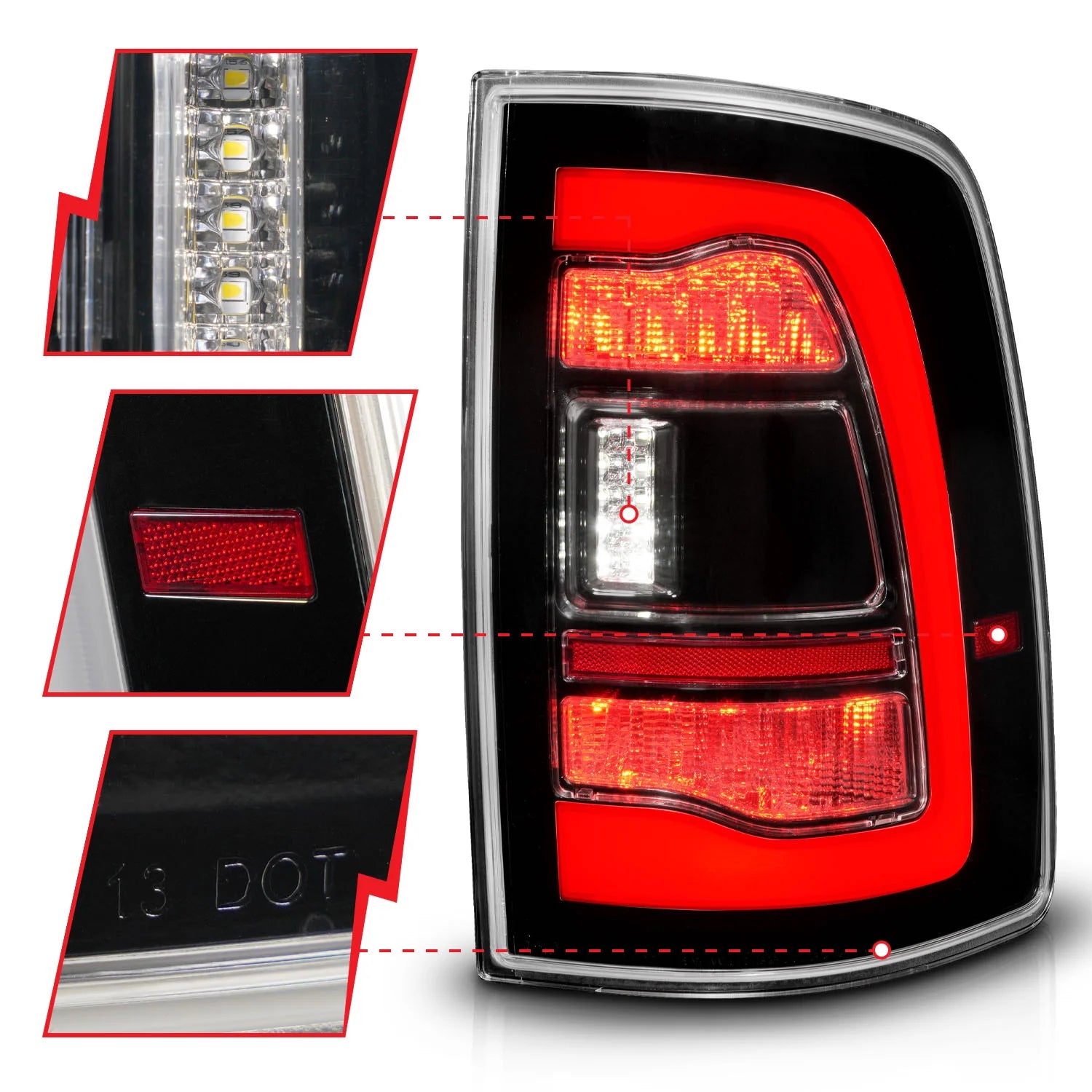 Anzo 311469 Black LED Tail Lights With Sequential Turn Signal (2010-2018 6.7L Cummins, 2014-2023 3.0L EcoDiesel)
