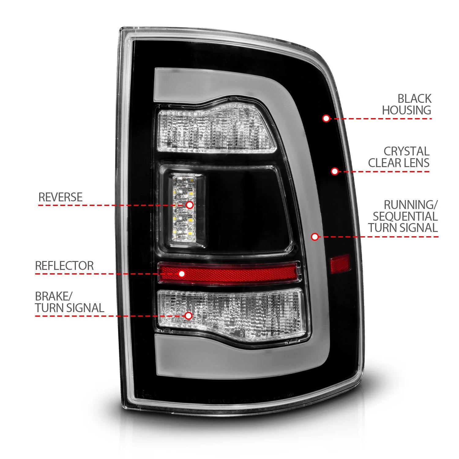Anzo 311469 Black LED Tail Lights With Sequential Turn Signal (2010-2018 6.7L Cummins, 2014-2023 3.0L EcoDiesel)