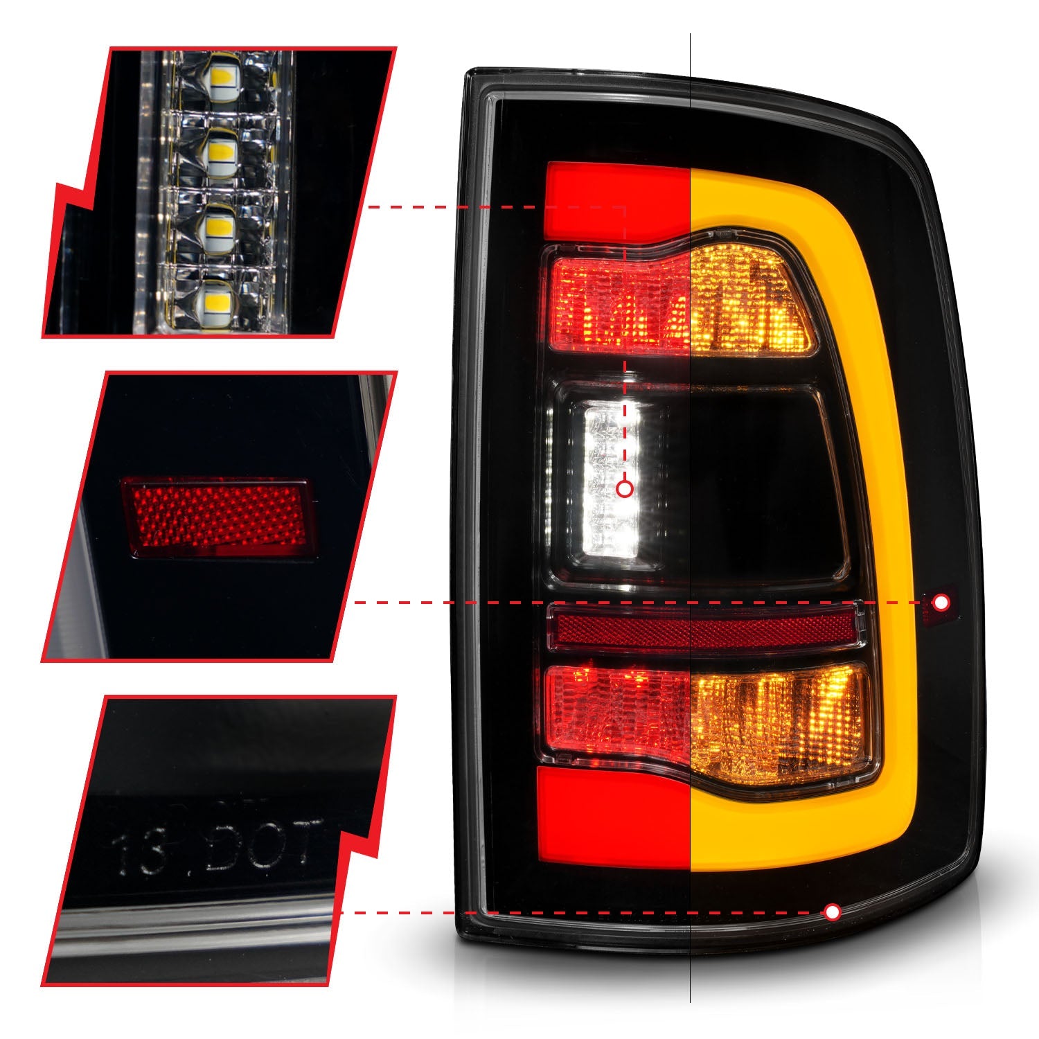 Anzo 311472 Smoked LED Tail Lights With Amber Sequential Signal (2010-2018 6.7L Cummins, 2014-2023 3.0L EcoDiesel)