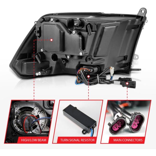 Anzo 111489 Black Plank Style Switchback Projector Headlights With Halo (2010-2018 6.7L Cummins, 2014-2018 3.0L EcoDiesel) - Southern Diesel Supply