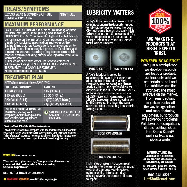 Hot Shot's Secret LX4 Lubricity Extreme Fuel Additive - Southern Diesel Supply