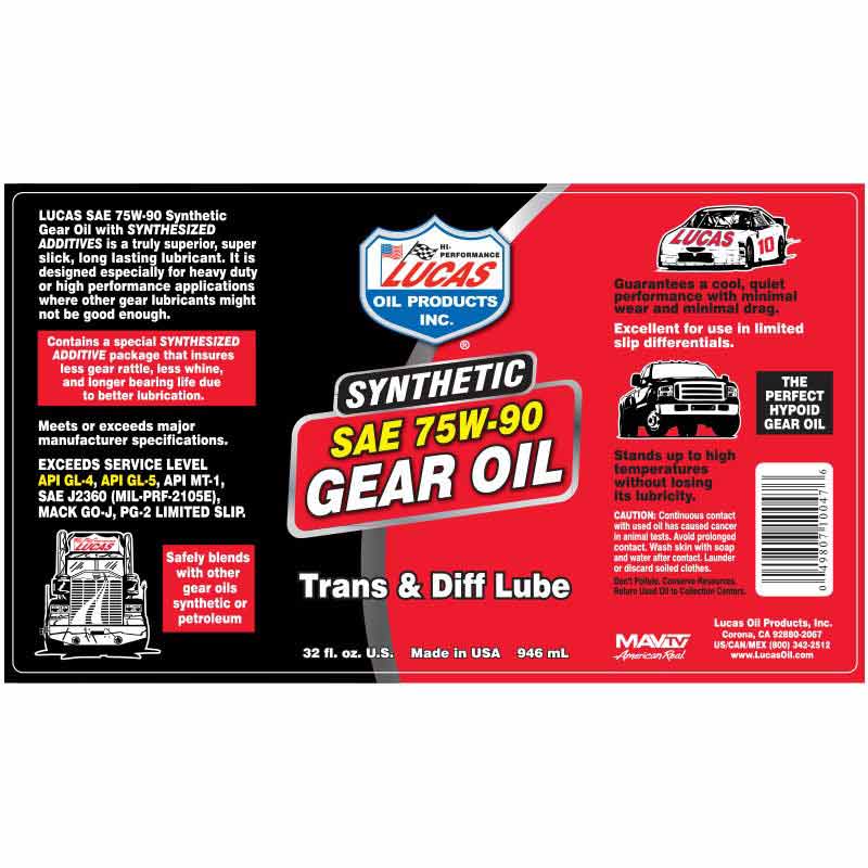 Lucas Oil 10047 Synthetic 75W - 90 Gear Oil - Southern Diesel Supply