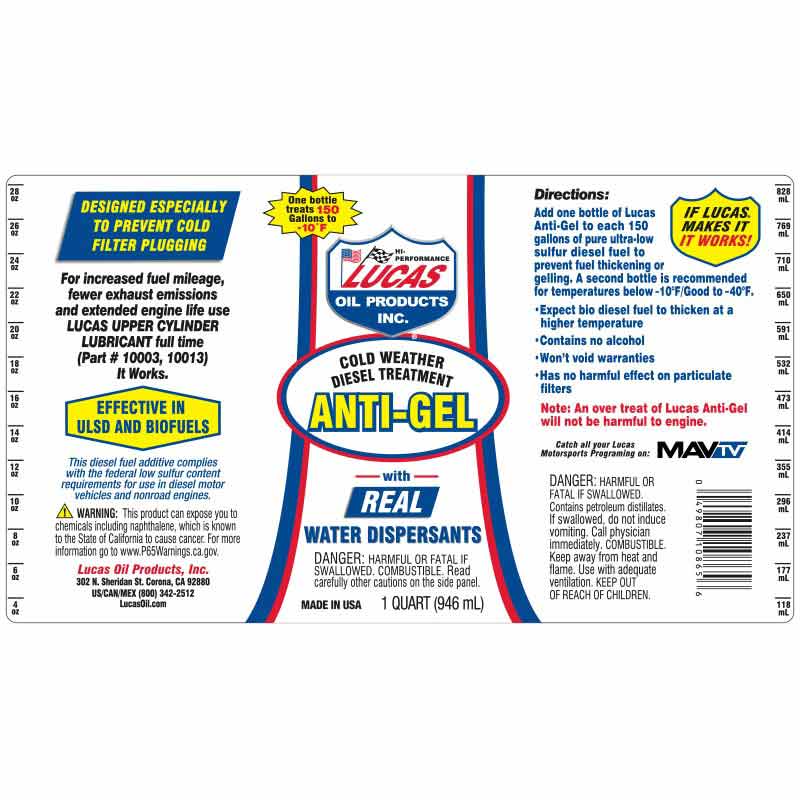 Lucas Oil 10865 Anti - Gel Cold Weather Diesel Treatment - Southern Diesel Supply