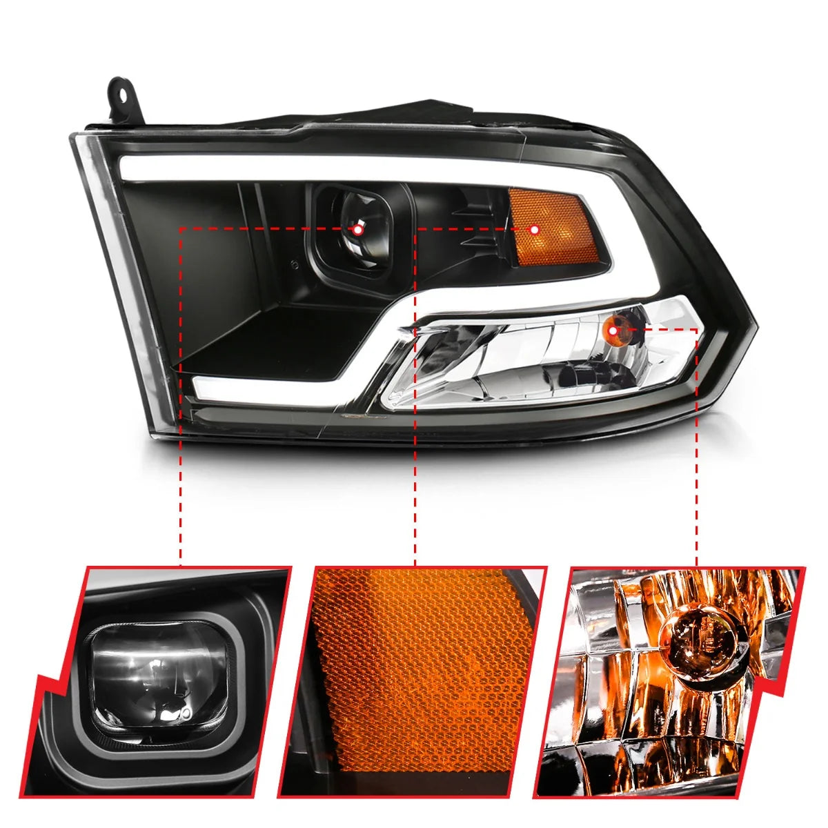Anzo 111404 Black Plank Style Design Projector Headlights (2010-2018 6.7L Cummins, 2014-2018 3.0L EcoDiesel)