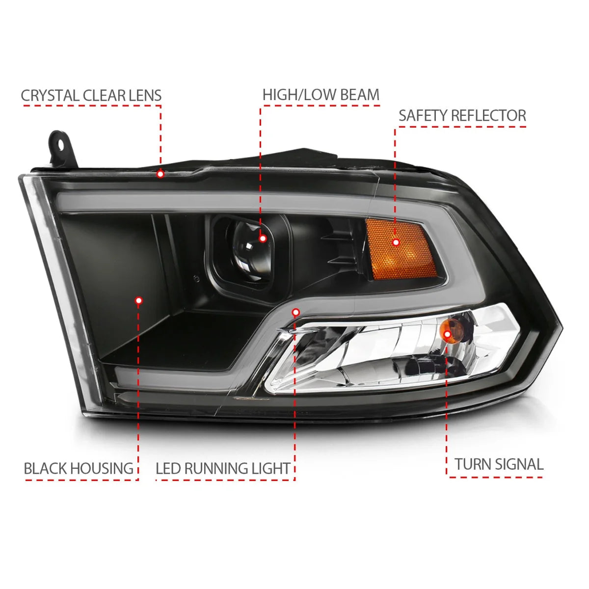 Anzo 111404 Black Plank Style Design Projector Headlights (2010-2018 6.7L Cummins, 2014-2018 3.0L EcoDiesel)