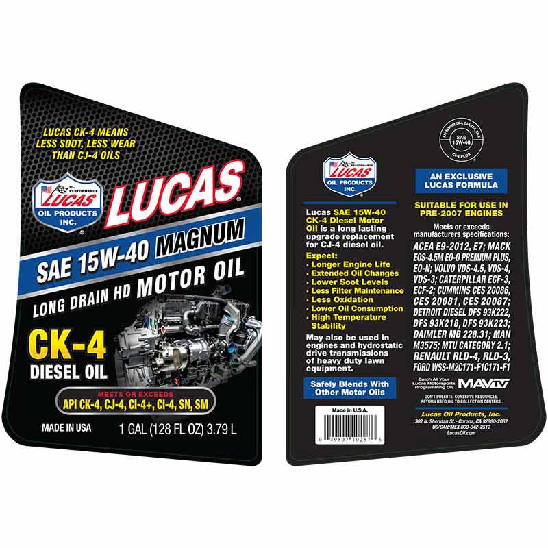 Lucas Oil 10287 15W-40 CK-4 Engine Oil (1 Gal)