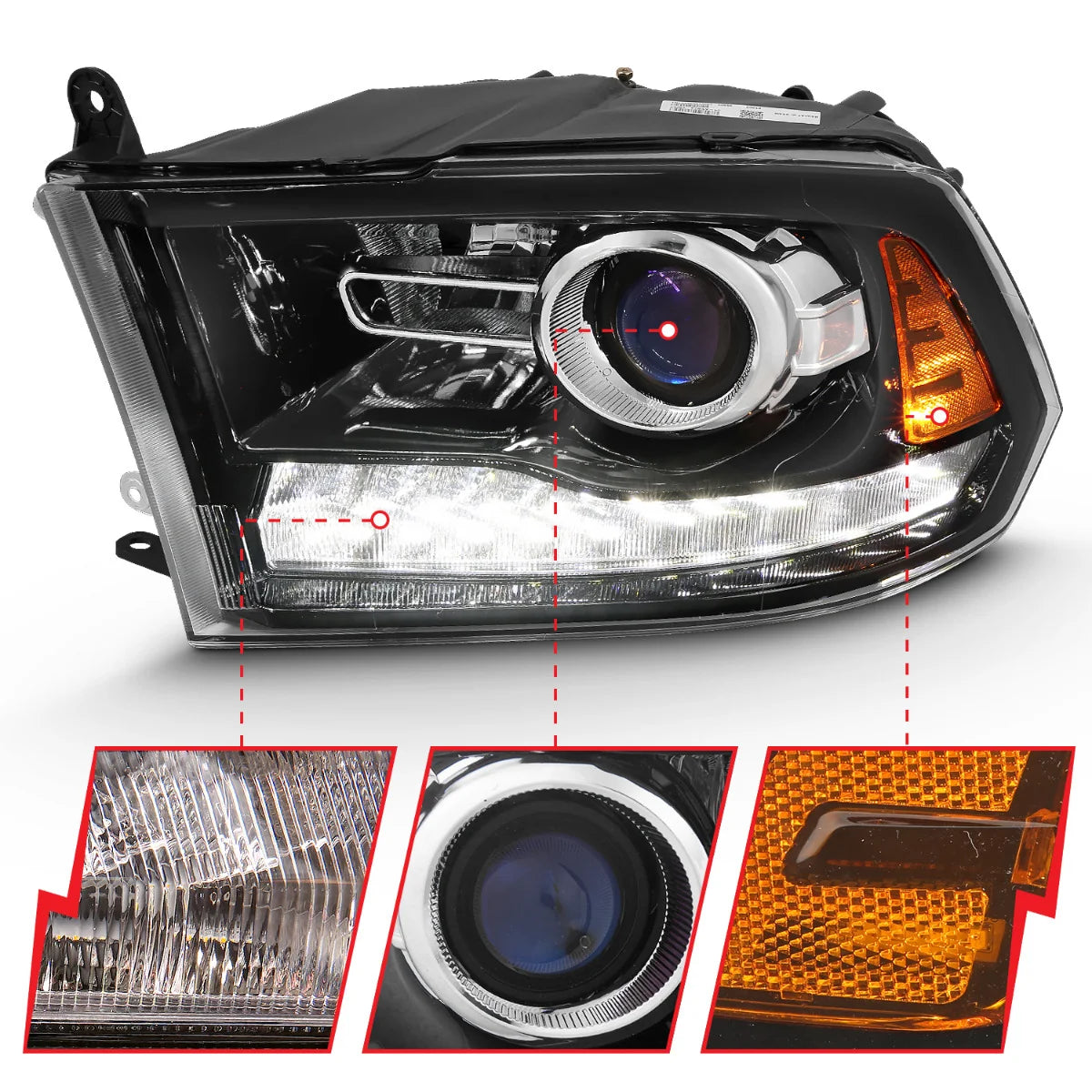 Anzo 111439 Black Plank Style Switchback Projector Headlights W/ Halo (2010-2018 6.7L Cummins, 2014-2018 3.0L EcoDiesel)