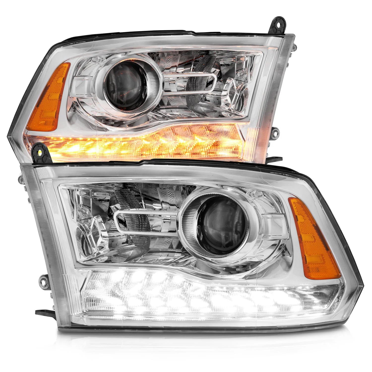 Anzo 111440 Chrome Plank Style Switchback Projector Headlights (2010-2018 6.7L Cummins, 2014-2018 3.0L EcoDiesel)