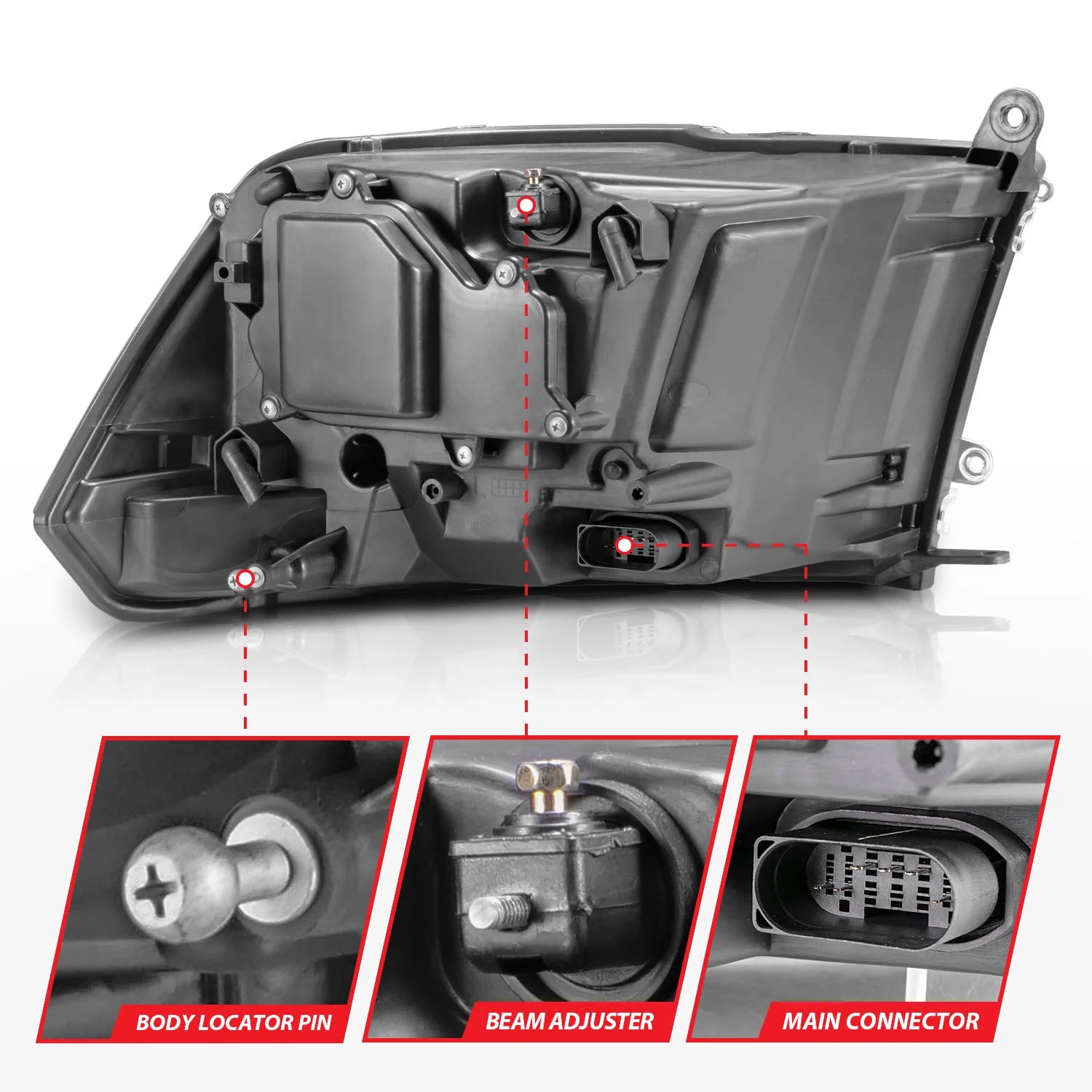 Anzo 111440 Chrome Plank Style Switchback Projector Headlights (2010-2018 6.7L Cummins, 2014-2018 3.0L EcoDiesel)