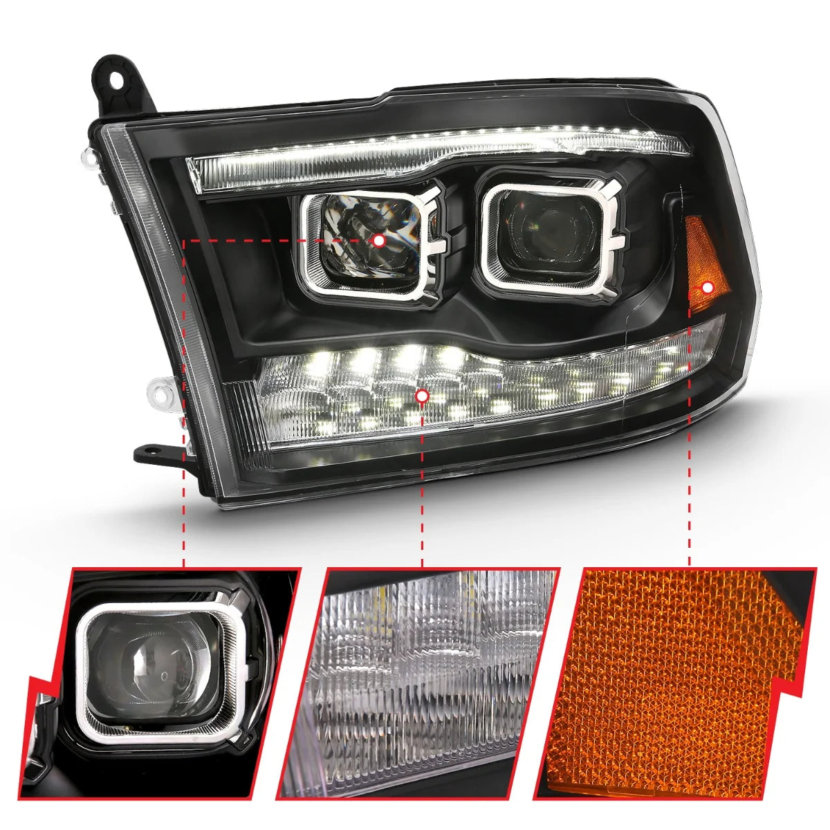 Anzo 111441 Black Switchback Projector Headlights (2010-2018 6.7L Cummins, 2014-2018 3.0L EcoDiesel)
