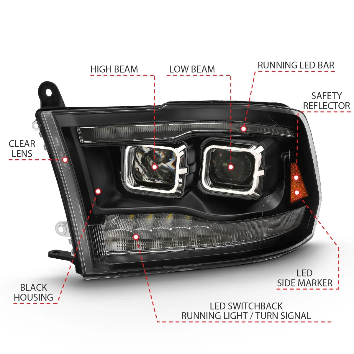 Anzo 111441 Black Switchback Projector Headlights (2010-2018 6.7L Cummins, 2014-2018 3.0L EcoDiesel)