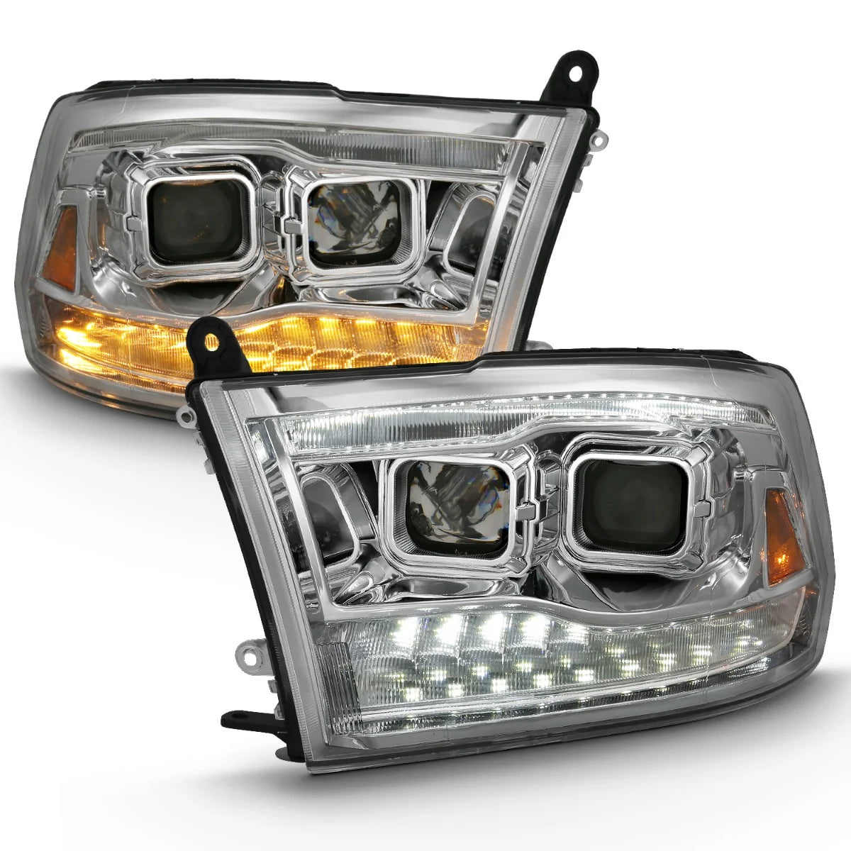 Anzo 111442 Chrome Switchback Projector Headlights (2010-2018 6.7Cummins, 2014-2018 3.0L EcoDiesel)