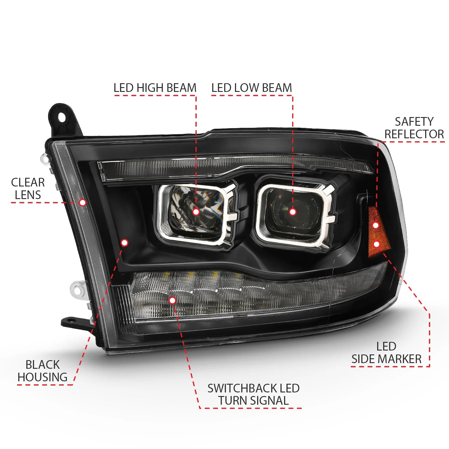 Anzo 111464 Black Switchback Dual LED Projector Headlights (2010-2018 6.7L Cummins, 2014-2018 3.0L EcoDiesel)