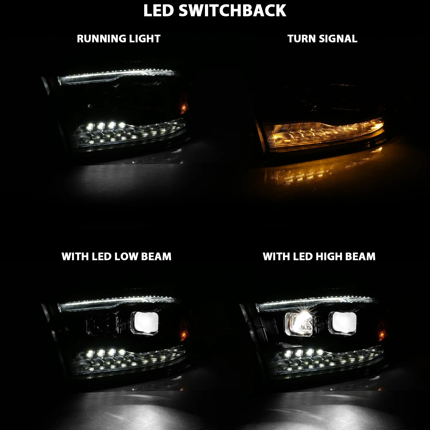Anzo 111464 Black Switchback Dual LED Projector Headlights (2010-2018 6.7L Cummins, 2014-2018 3.0L EcoDiesel)