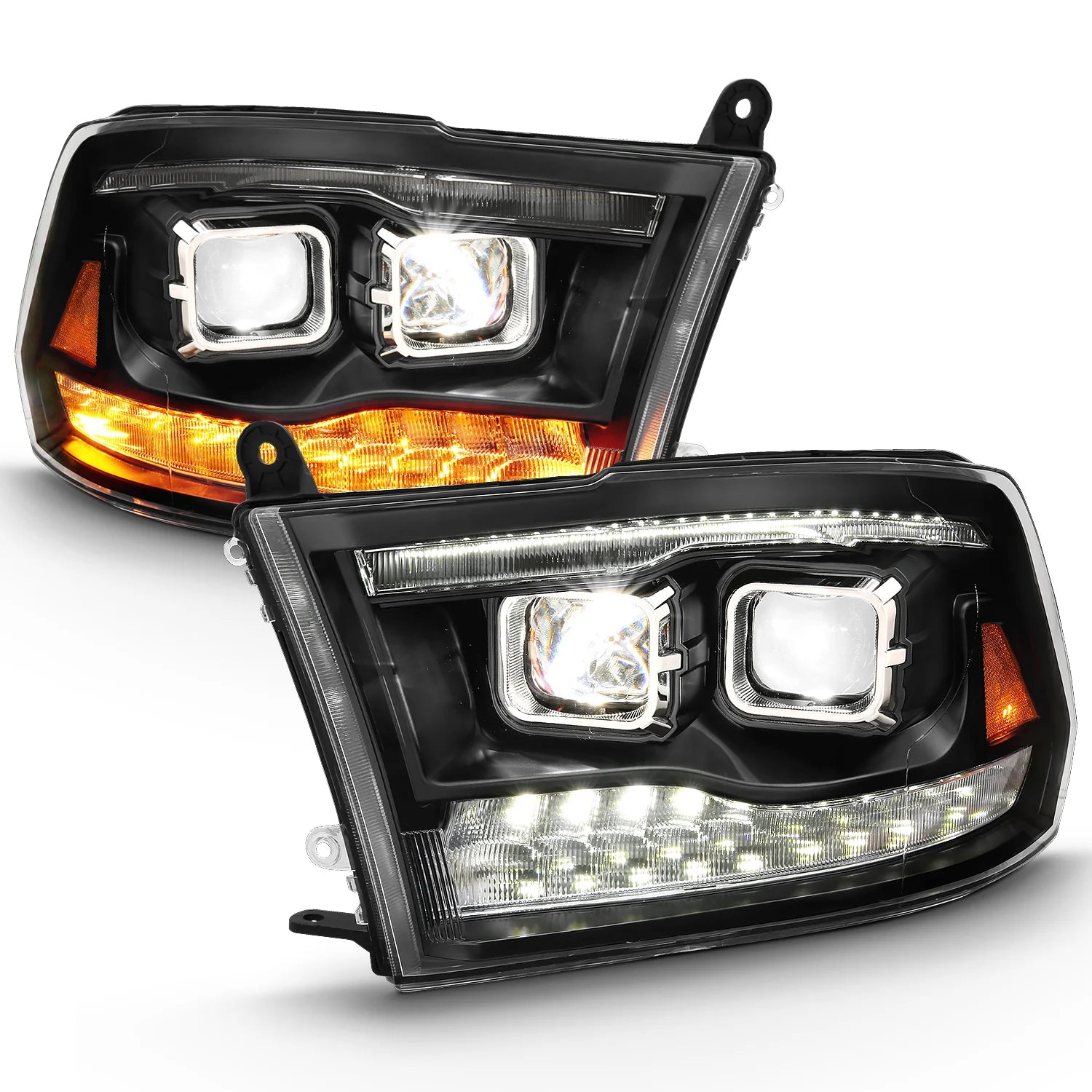 Anzo 111464 Black Switchback Dual LED Projector Headlights (2010-2018 6.7L Cummins, 2014-2018 3.0L EcoDiesel)