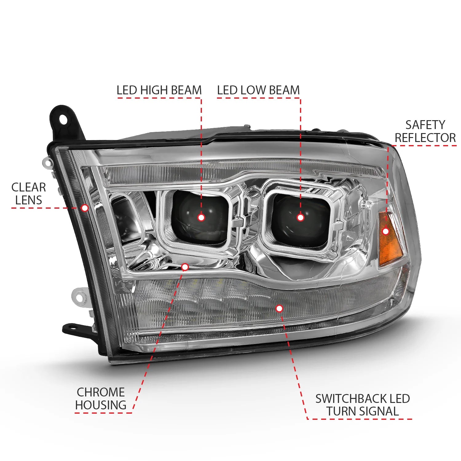 Anzo 111465 Chrome Plank Style Switchback Projector Headlights W/ Halo (2010-2018 6.7L Cummins, 2014-2018 3.0L EcoDiesel)