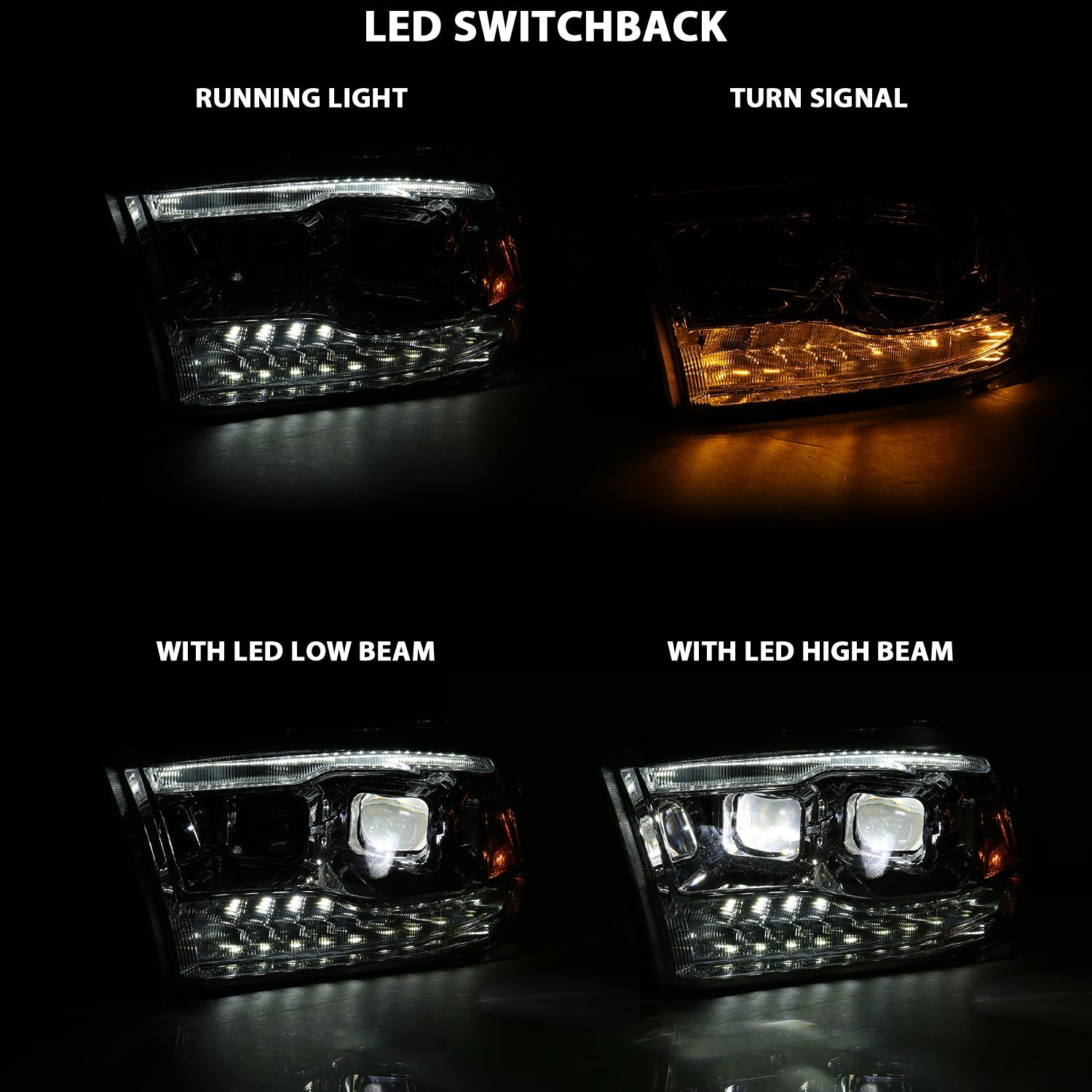 Anzo 111465 Chrome Plank Style Switchback Projector Headlights W/ Halo (2010-2018 6.7L Cummins, 2014-2018 3.0L EcoDiesel)