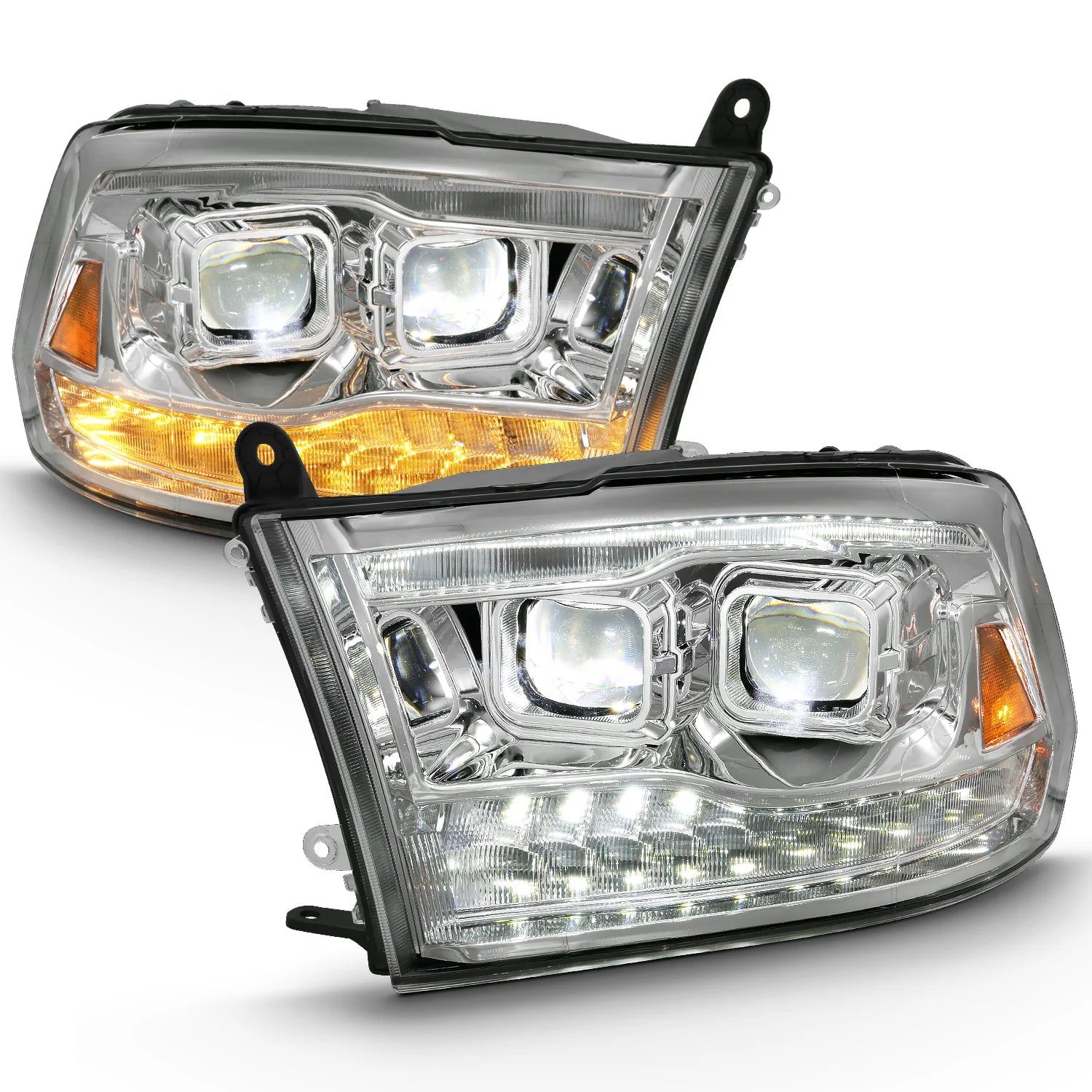 Anzo 111465 Chrome Plank Style Switchback Projector Headlights W/ Halo (2010-2018 6.7L Cummins, 2014-2018 3.0L EcoDiesel)