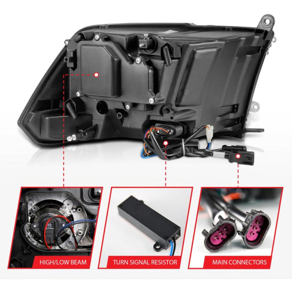 Anzo 111489 Black Plank Style Switchback Projector Headlights With Halo (2010-2018 6.7L Cummins, 2014-2018 3.0L EcoDiesel)