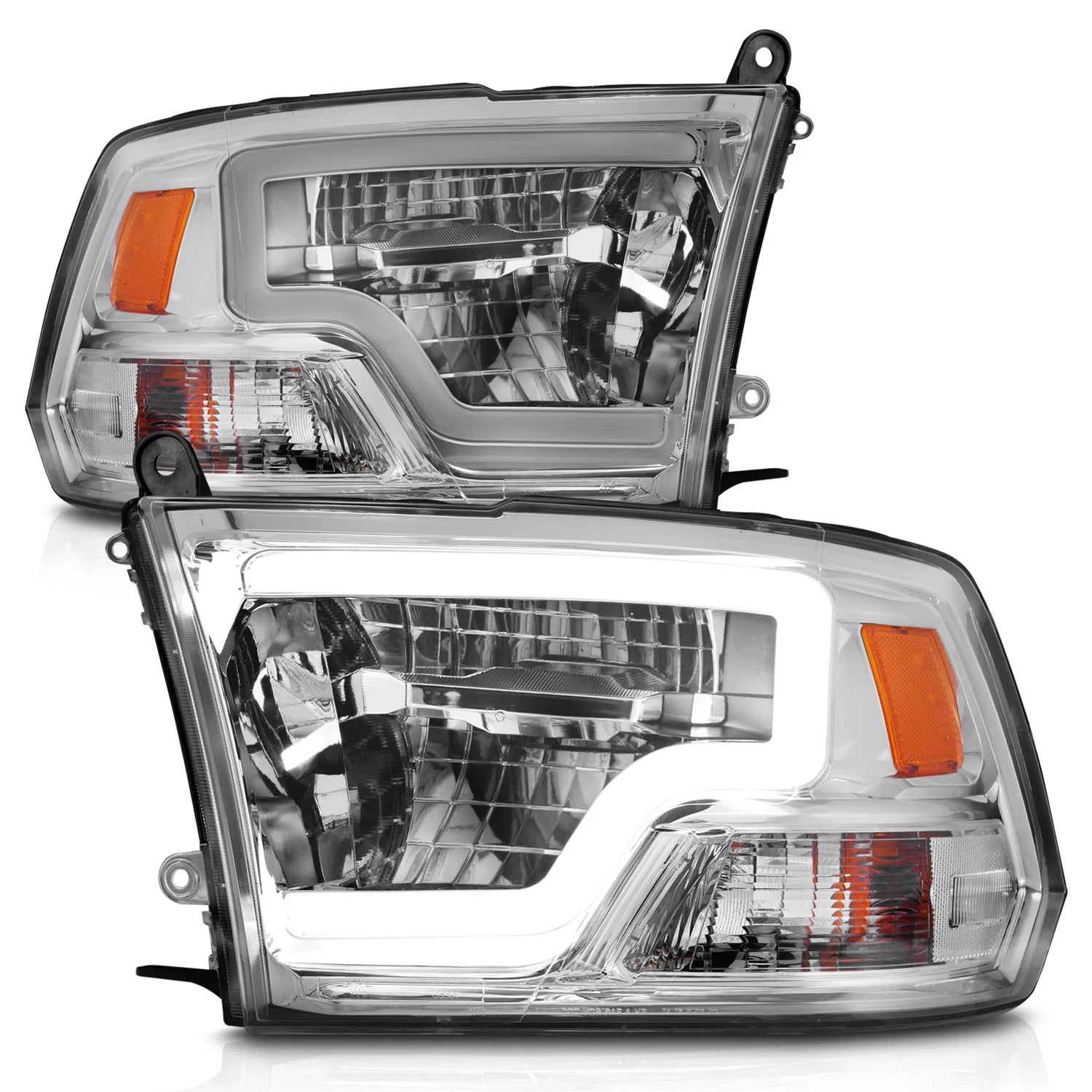 Anzo 111540 Chrome Plank Style Projector Headlights (2010-2018 6.7L Cummins, 2014-2018 3.0L EcoDiesel)