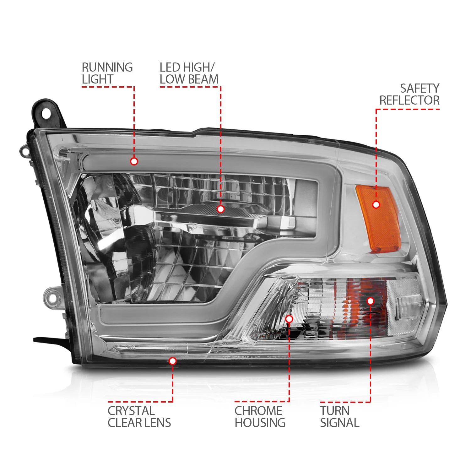 Anzo 111540 Chrome Plank Style Projector Headlights (2010-2018 6.7L Cummins, 2014-2018 3.0L EcoDiesel)