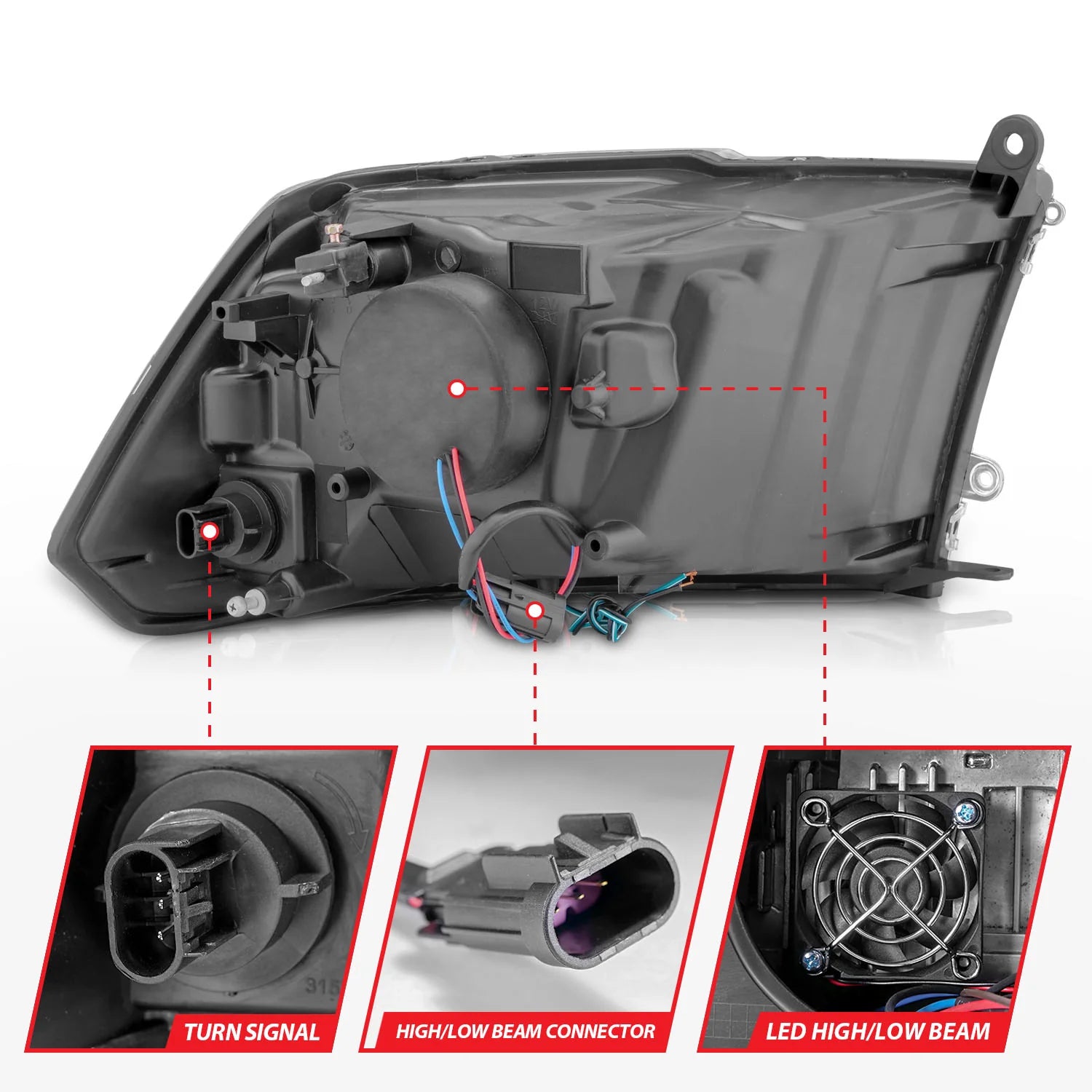 Anzo 111540 Chrome Plank Style Projector Headlights (2010-2018 6.7L Cummins, 2014-2018 3.0L EcoDiesel)