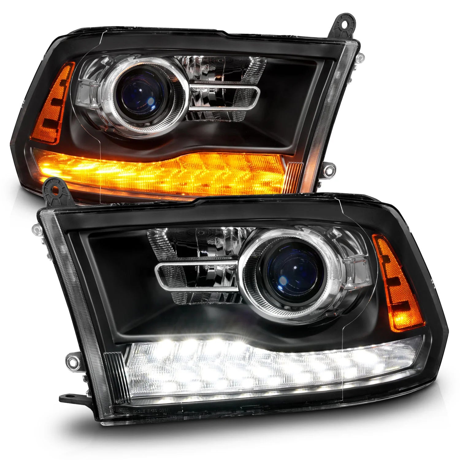 Anzo 111609 Black Switchback LED Plank Style Projector Headlights (2010-2018 6.7L Cummins,