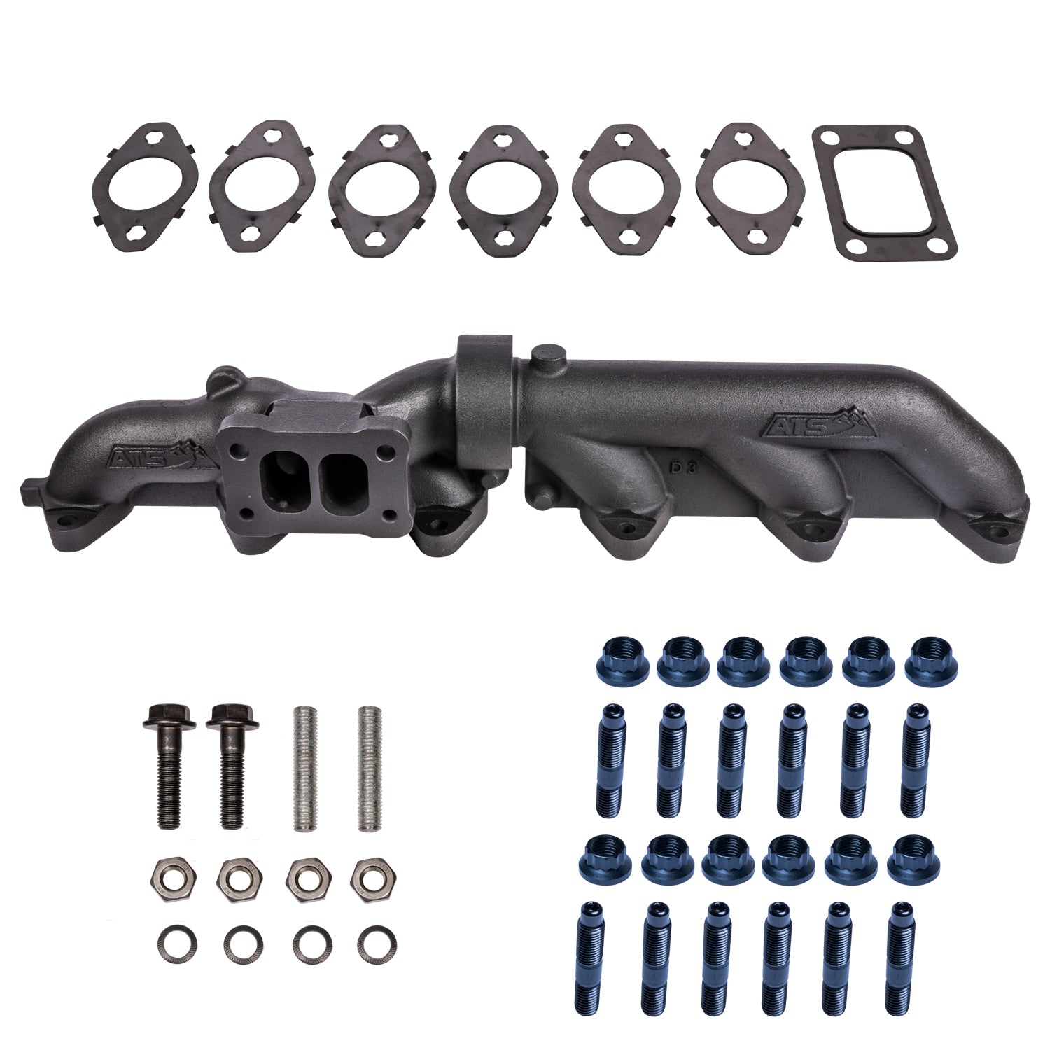 ATS 204-951-2272 Pulse Flow Exhaust Manifold Kit Fits 2003-2007 5.9L Cummins 2-Pc T4 With Gaskets Premium Hardware