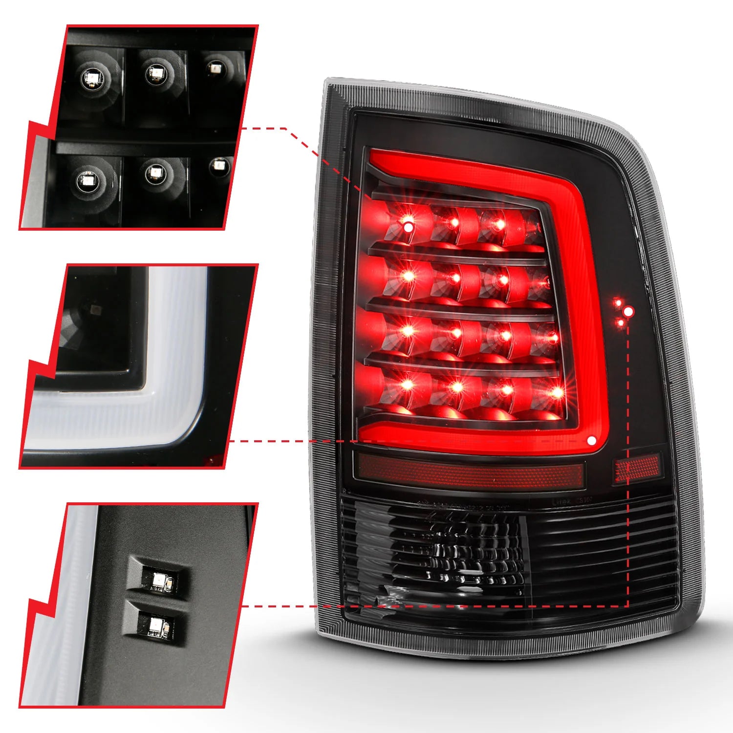Anzo 311318 Black Plank Style LED Tail Lights (2010-2018 6.7L Cummins, 2014-2018 3.0L EcoDiesel)