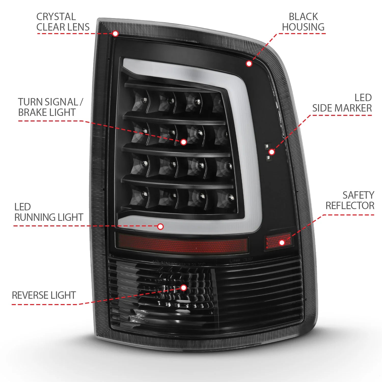 Anzo 311318 Black Plank Style LED Tail Lights (2010-2018 6.7L Cummins, 2014-2018 3.0L EcoDiesel)