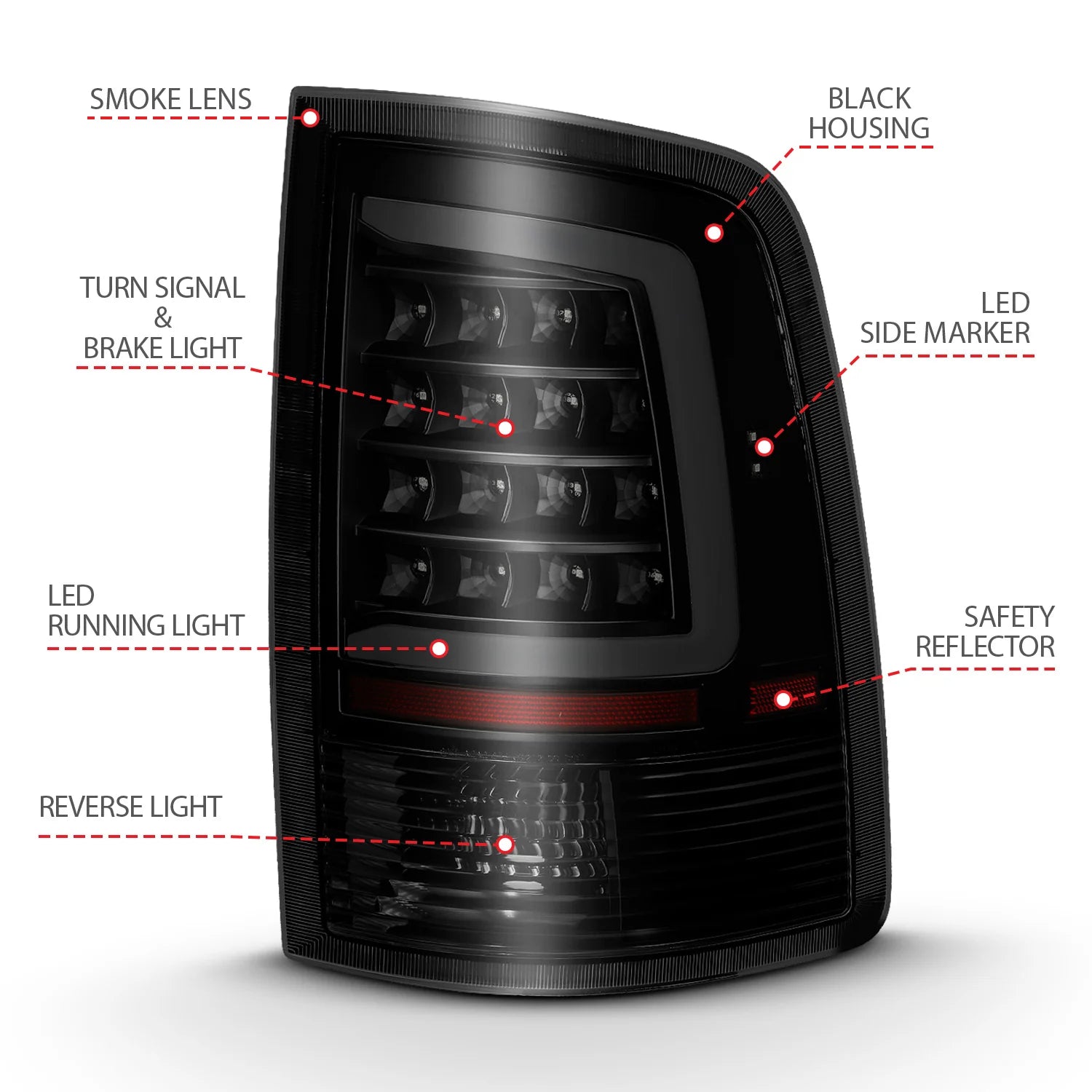 Anzo 311319 Smoked Plank Style LED Tail Lights (2010-2018 6.7L Cummins, 2014-2018 3.0L EcoDiesel)
