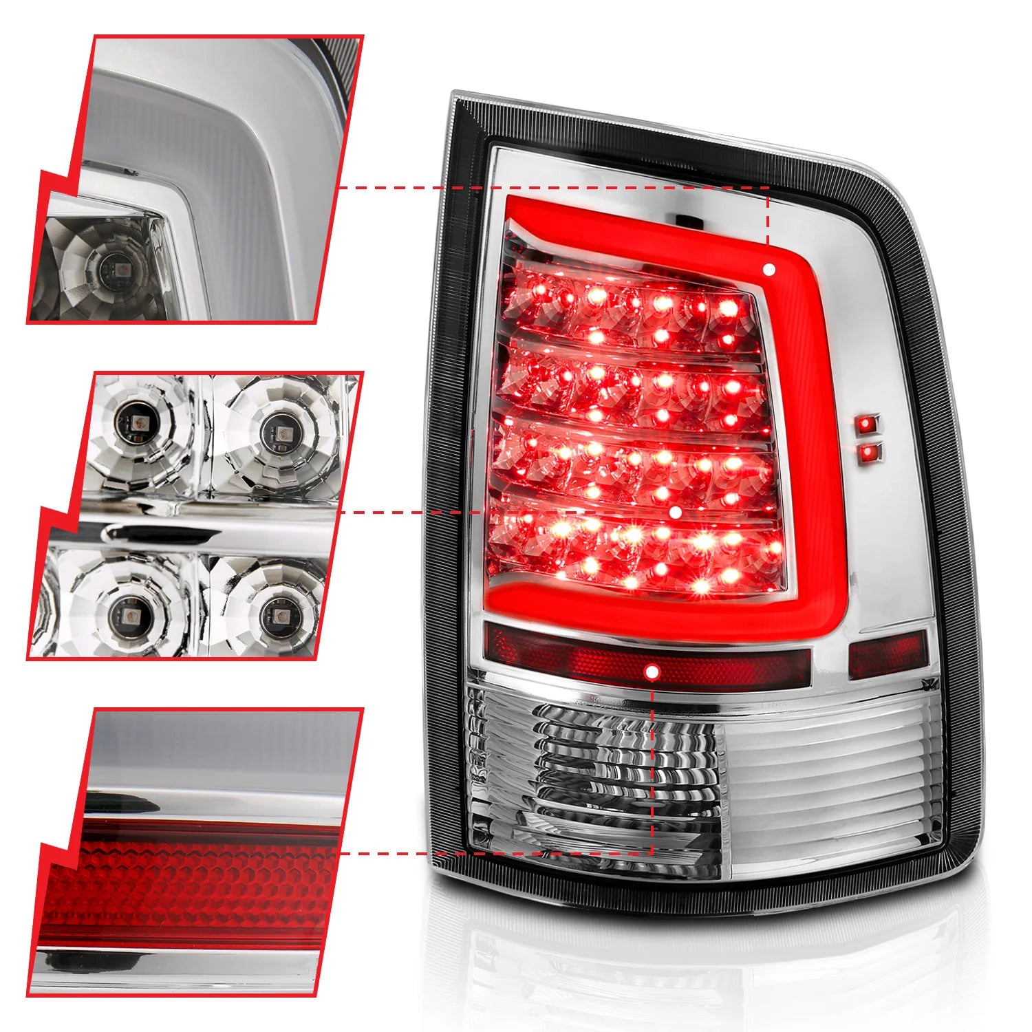 Anzo 311320 Chrome Plank Style LED Tail Lights (2010-2018 6.7L Cummins, 2014-2018 3.0L EcoDiesel)