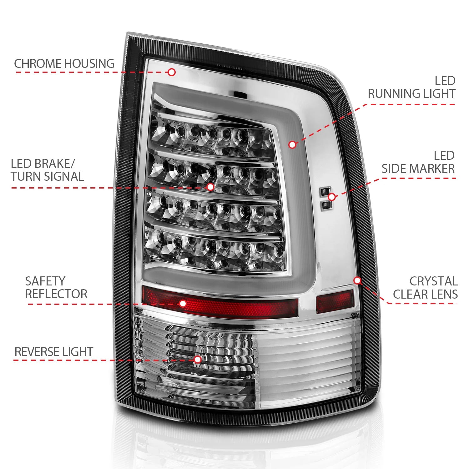 Anzo 311320 Chrome Plank Style LED Tail Lights (2010-2018 6.7L Cummins, 2014-2018 3.0L EcoDiesel)