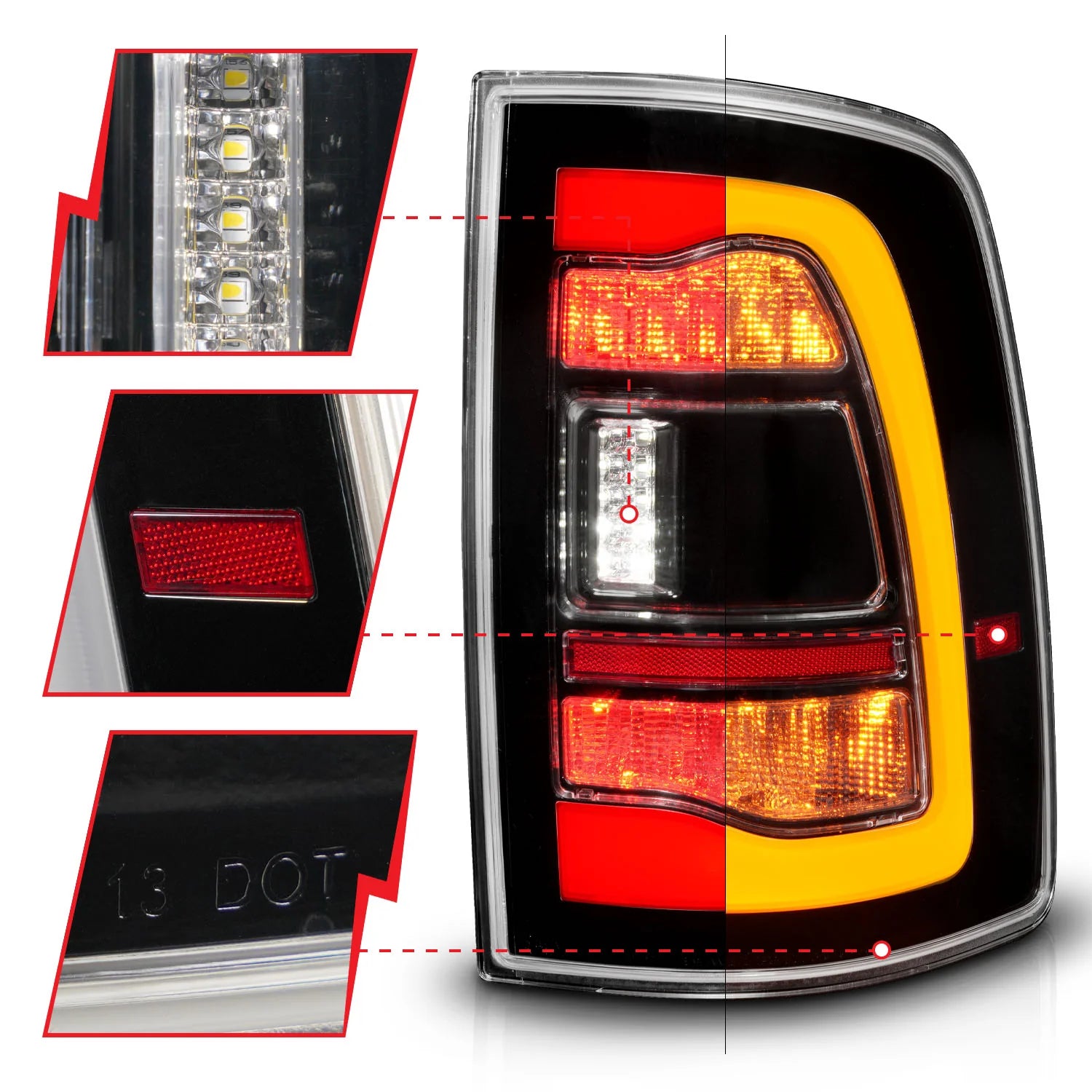 Anzo 311471 Black LED Tail Lights With Amber Sequential Signal (2010-2018 6.7L Cummins, 2014-2023 3.0L EcoDiesel)