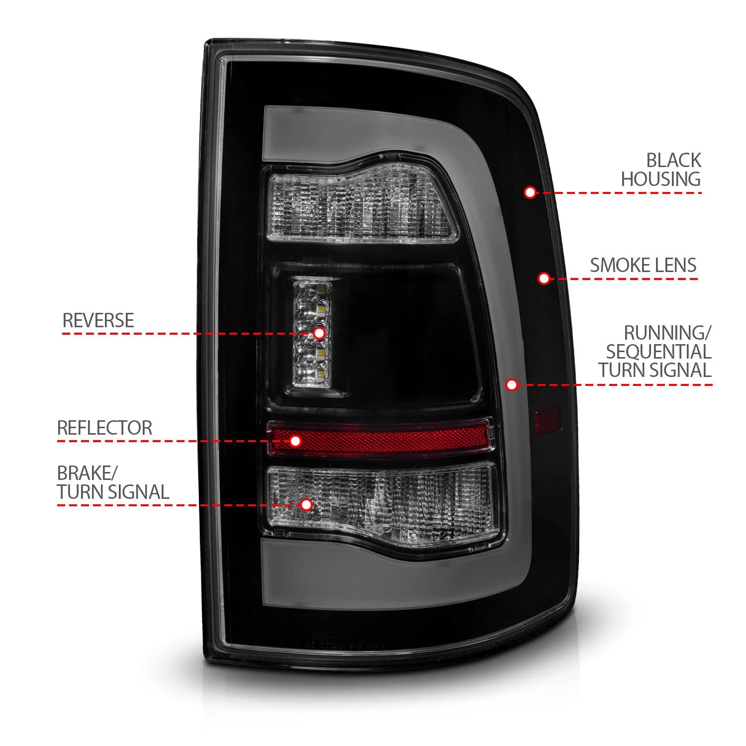 Anzo 311472 Smoked LED Tail Lights With Amber Sequential Signal (2010-2018 6.7L Cummins, 2014-2023 3.0L EcoDiesel)