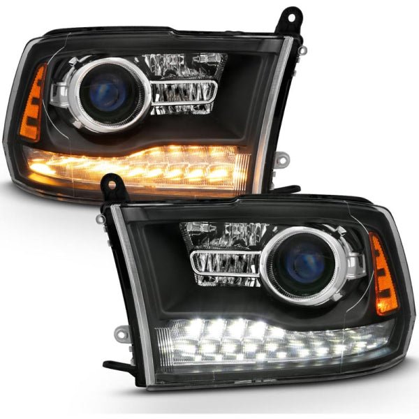 Anzo 111489 Black Plank Style Switchback Projector Headlights With Halo (2010-2018 6.7L Cummins, 2014-2018 3.0L EcoDiesel) - Southern Diesel Supply