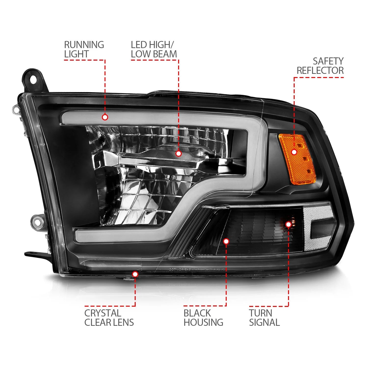 Anzo 111539 Black Plank Style Projector Headlights (2010-2018 6.7L Cummins, 2014-2018 3.0L EcoDiesel) - Southern Diesel Supply