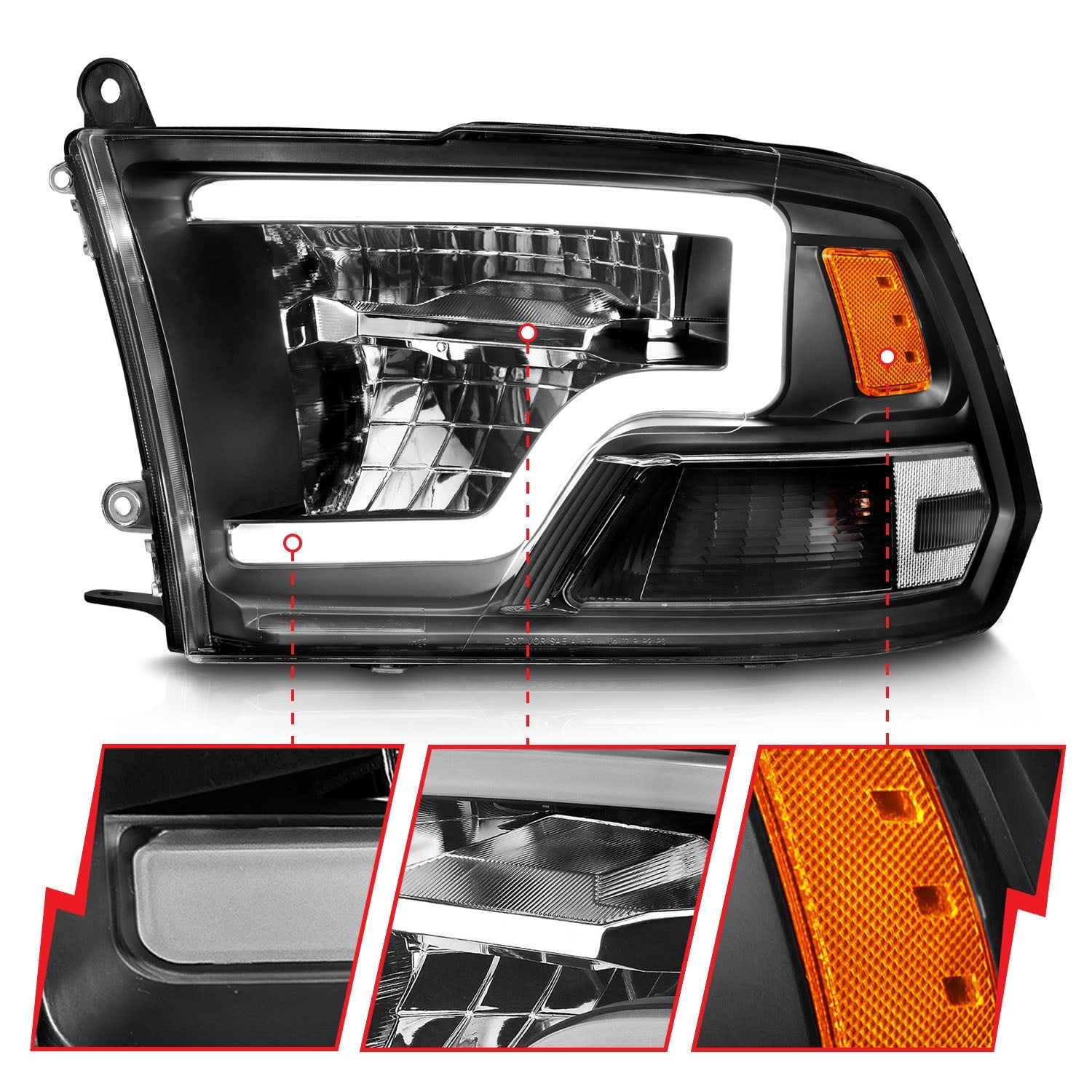 Anzo 111539 Black Plank Style Projector Headlights (2010-2018 6.7L Cummins, 2014-2018 3.0L EcoDiesel) - Southern Diesel Supply