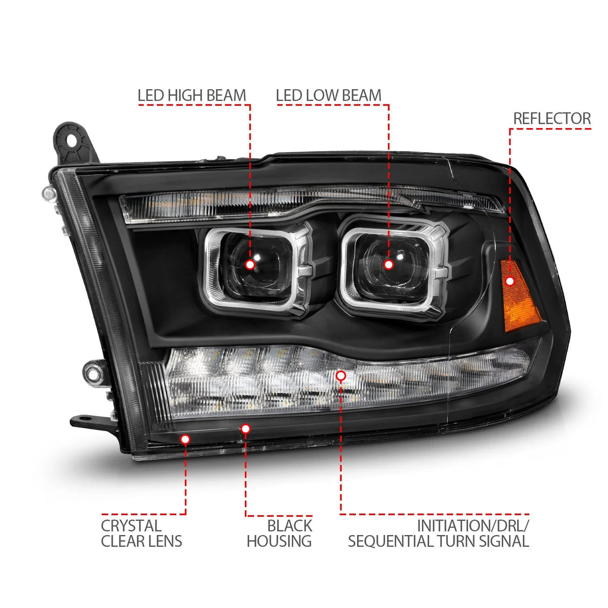 Anzo 111595 Black LED Dual Projector Plank Style Switchback Headlights (2010-2018 6.7L Cummins, 2014-2018 3.0L EcoDiesel) - Southern Diesel Supply